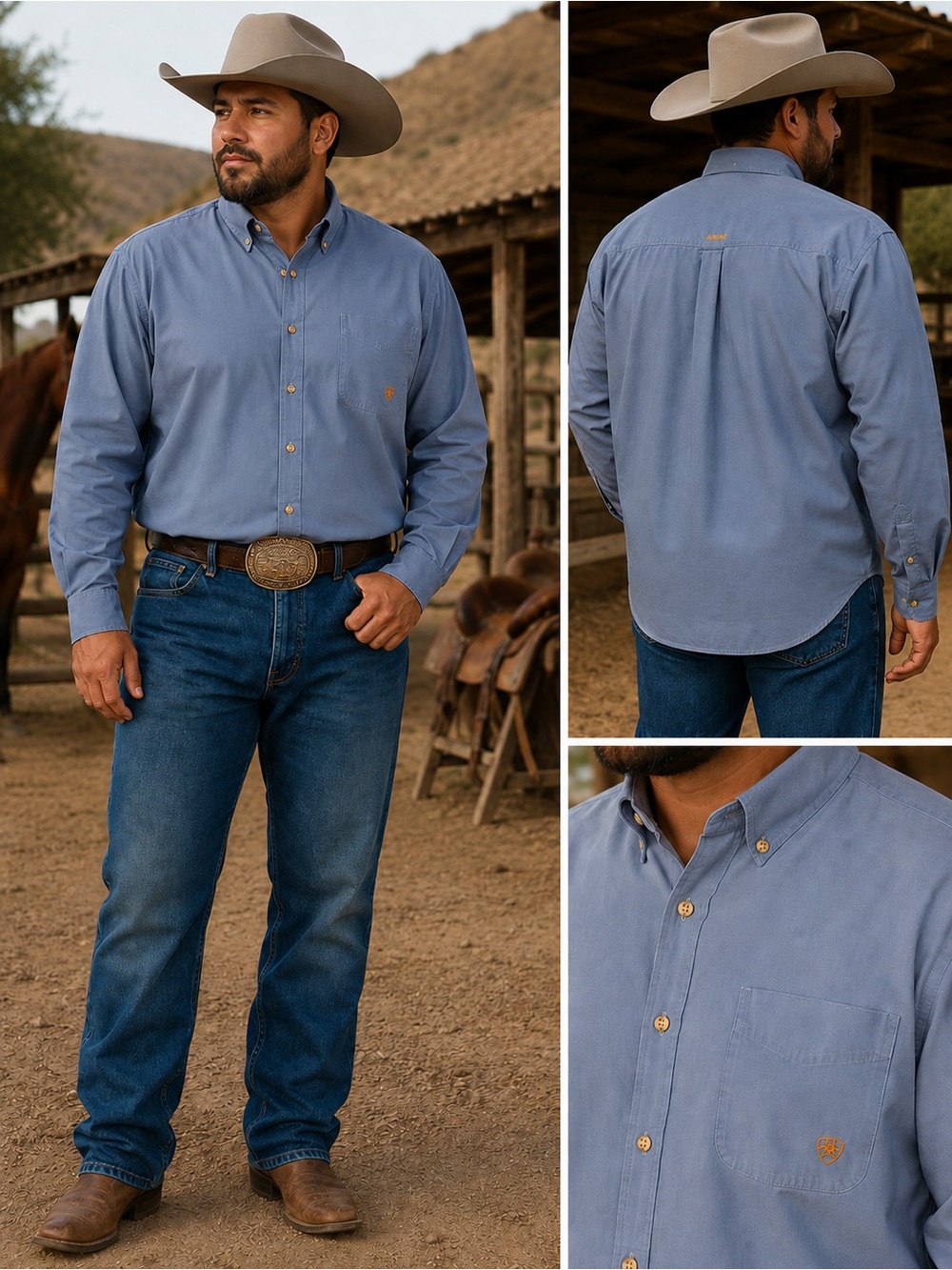 Ariat Light Blue Button-Up Shirt with Branded Tag XL 100% Cotton
